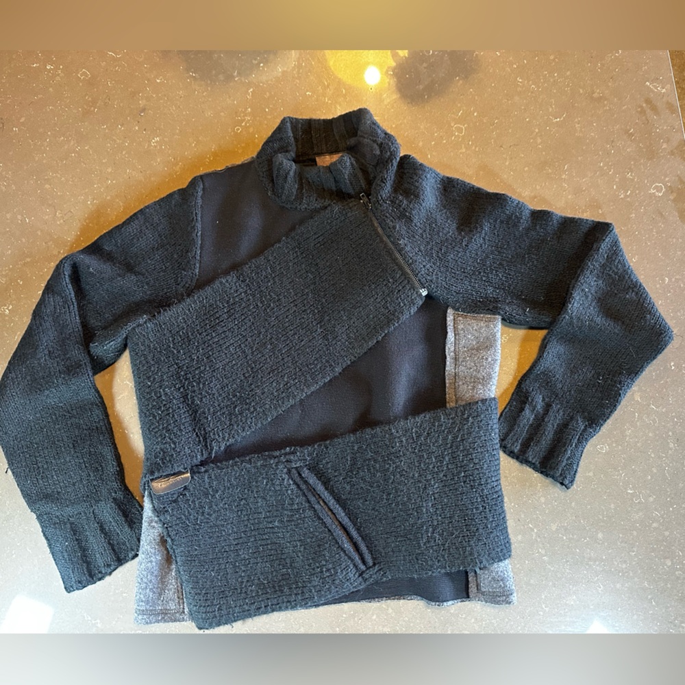 Handmade Italy Black and Gray Wool Zip-Up Sweater, designer, FESSURA
